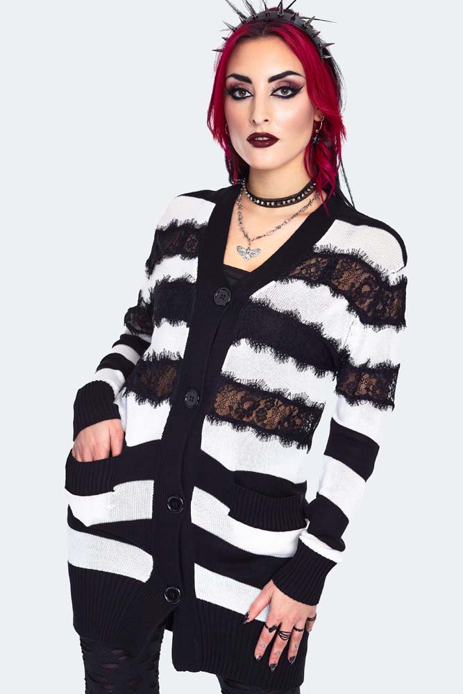 Oversized Stripe White Cardigan